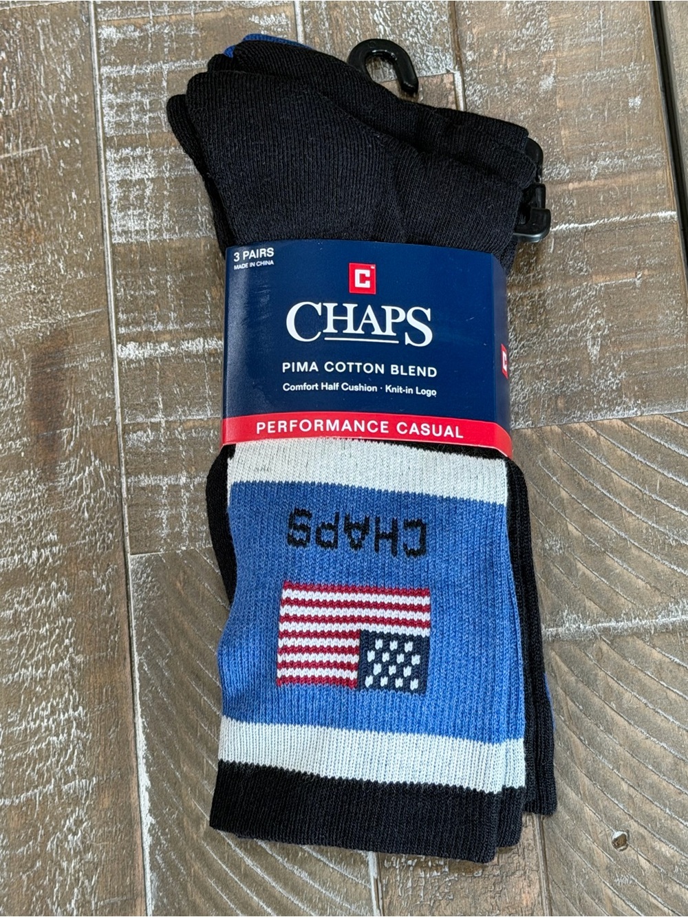 Chaps Blue, Black & White Pima Cotton Blend Performance Casual Socks - 3 Pack